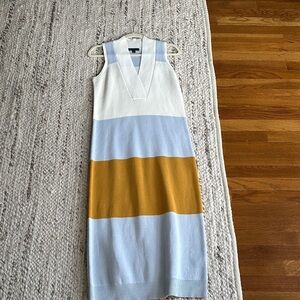 J. Crew Sleeveless Color Block Midi Dress in White, Blue, and Gold
